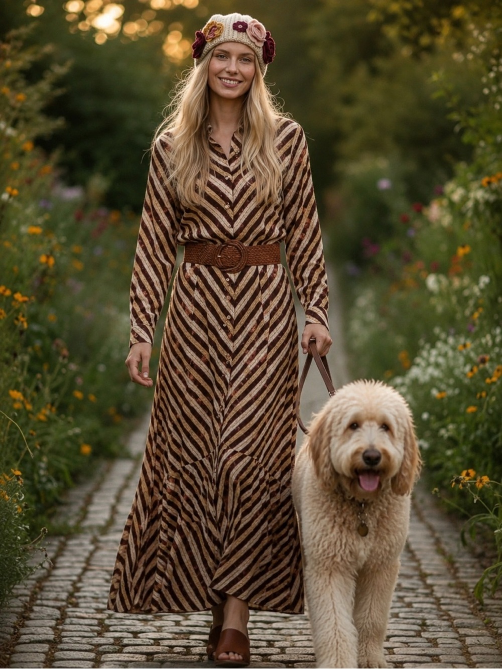 Jaded Gypsy S/M Long Zebra-Stripe Maxi Shirt Dress - Brown/Black